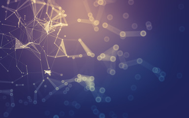 Abstract background. Molecules technology with polygonal shapes, connecting dots and lines. Connection structure. Big data visualization.