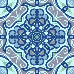 Fototapeta na wymiar Cool Blue Vintage Pool Tile Mosaic Mandala 