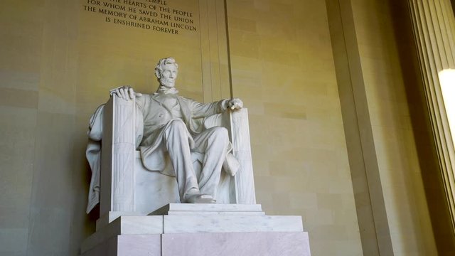 Abraham Lincoln statue inside Lincoln Memorial, built to honor the 16th President of the United States of America, Washington DC, USA