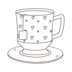 tea cup with tea bag on dish beverage isolated icon white background linear design
