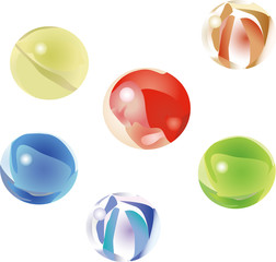 Vector illustration of six colorful marbles.
