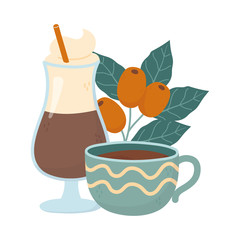 coffee time, cups and cold latte fresh aroma beverage