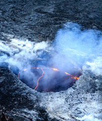 Aerial shot of Kilauea crater in Volcano National Park in Hawaii
