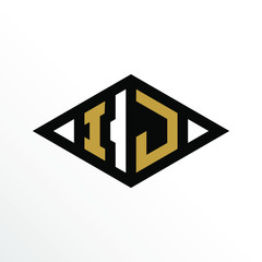 Initial Letter IJ Geometric Abstract Diamond Shape Logo Design