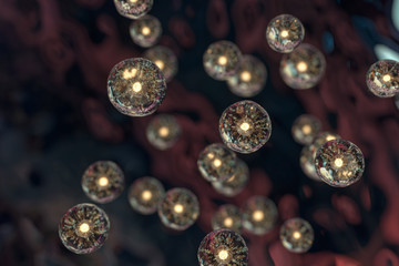 Transparent cells in the blood, 3d rendering.