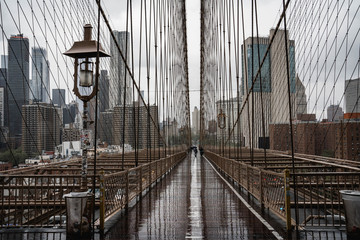 Brooklyn bridge. Rainy Brooklyn bridge view. Brooklyn bridge close up view. Rainy day at Brooklyn...