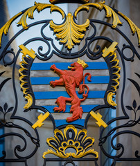 Decorative, colorful, rod iron gate in Luxembourg. © Jo