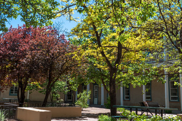 Public park with spring foliage in Santa Fe, New Mexico