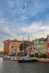 Fototapeta na wymiar small Citi with big canal and lot of boats close to houses , look like Venice , Port Saplaya ,Alaboraya, Spain 