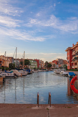small Citi with big canal and lot of boats close to houses , look like Venice , Port Saplaya ,Alaboraya, Spain  