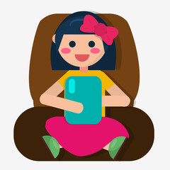 little girl playing tab with sitting down pose vector illustration 