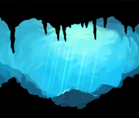 光が差すセノーテ　ダイビングスポット 