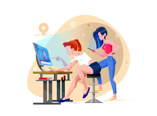 Cartoon of two girls reading news about lifting the lockdown period of pandemic