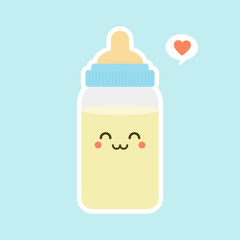 Cute Baby Milk Bottle Emoji Line Icons with face Expressions
