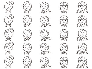 アイコン_学生_女子_笑顔_セット