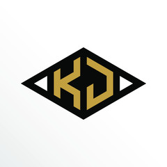 Initial Letter KJ Geometric Abstract Diamond Shape Logo Design