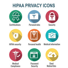 HIPAA Compliance icon set with hippa image involving medical privacy