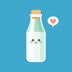 Funny full milk bottle character with smiling human face standing, cartoon vector illustration isolated on white background. Cute and funny milk bottle character, dairy product mascot