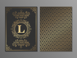 Luxury vintage ornament greeting card vector template. Retro wedding invitation, advertising or other design and place for text. Flourishes ornamental frame and pattern background.
