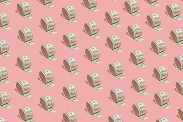 Pack of dollars in a roll with empty paper. The concept of inflation and crisis during the...