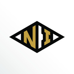 Initial Letter NI Geometric Abstract Diamond Shape Logo Design