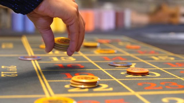 Casino Roulette Table Game with Slow-motion Jetons
