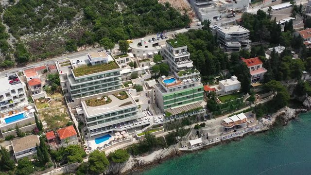 Hotels on Seashore in city of Dubrovnik Croatia - Aerial View of Hotel Complex