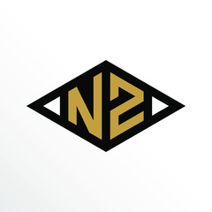 Initial Letter NZ Geometric Abstract Diamond Shape Logo Design