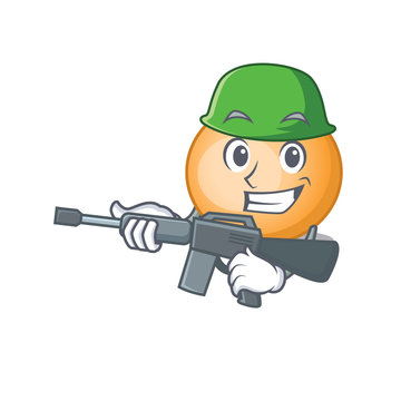 A cartoon picture of staphylocuccus aureus in Army style with machine gun