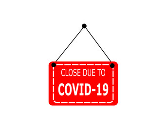 vector red square hanging sign covid 19 isolated on white background . 