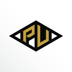 Initial Letter PU Geometric Abstract Diamond Shape Logo Design