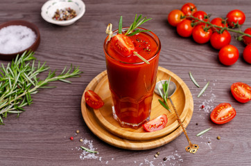 Thick red juice in glass