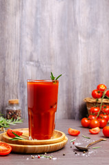 Thick red juice in glass