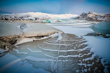 Unusual ice shapes at  Jokulsaralon, ice beach during Icelandic winter