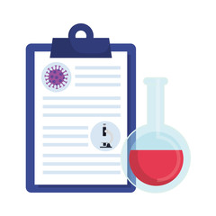 tube test with document and particle covid 19 vector illustration design