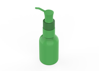 Small bottle with dispenser mock up isolated on white background. 3d illustration