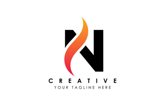 Creative N Letter Logo Design with Swoosh Icon Vector Illustration.