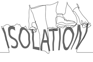 Silhouette of a man climbing over a wall of isolation. Concept of the fight against isolation, self-isolation, quarantine, social distance, separation. Can be used for animation.