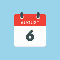 Calendar icon day 6 August, date days of the year