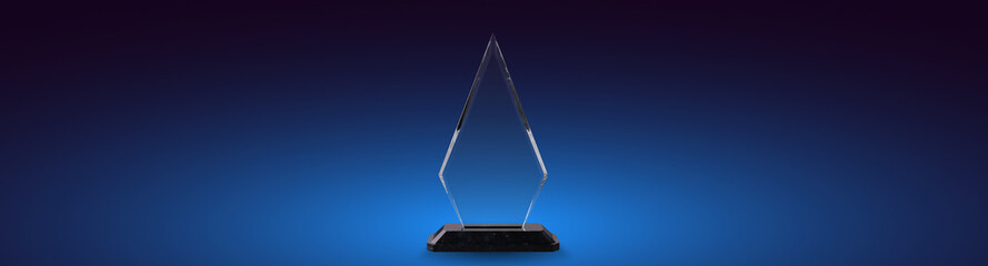 Arrow Shape Blank Glass Trophy on Blue Black Gradient Background