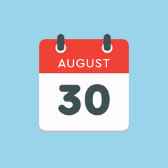 Calendar icon day 30 August, date days of the year