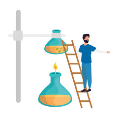 paramedic and tubes test in burner base isolated icon vector illustration design