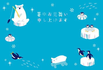 南極の動物たち　暑中お見舞いイラスト © perori