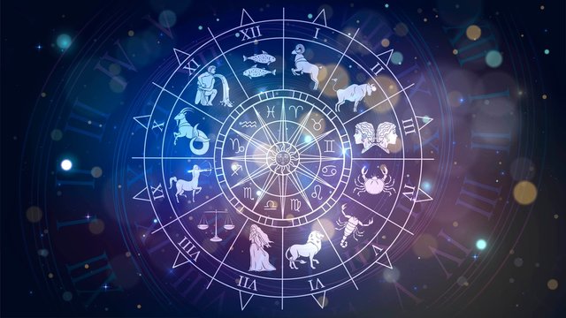 Zodiac signs revolve around the moon in space, astrology and horoscope