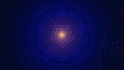 Linear glowing pentagram in the starry sky, a star in a circle a symbol of magic and the occult - obrazy, fototapety, plakaty