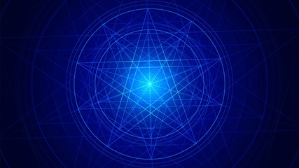 Linear luminous blue pentagram, a star in a circle - a symbol of magic and alchemy