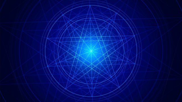 Linear luminous blue pentagram, a star in a circle - a symbol of magic and alchemy
