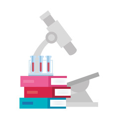microscope laboratory with tubes test and books vector illustration design