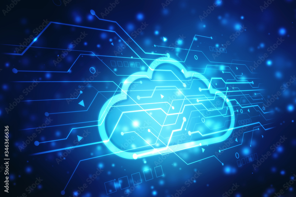 Poster 2d illustration of cloud computing, cloud computing concept, cloud computing technology internet con