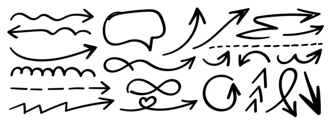Hand drawn arrow doodle  icons vector set.